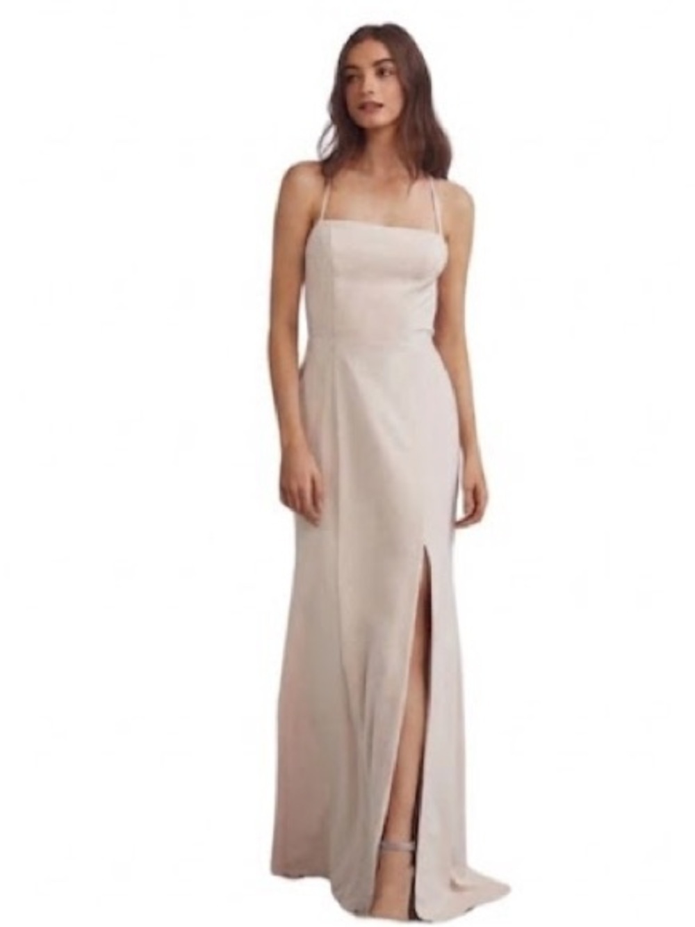 Amsale NWT Scout Crepe Fawn Cream Square Neck Bridesmaid Dress Gown Size 12